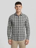 Men's Black and White Gingham Plaid Long Sleeve Button-Down Shirt