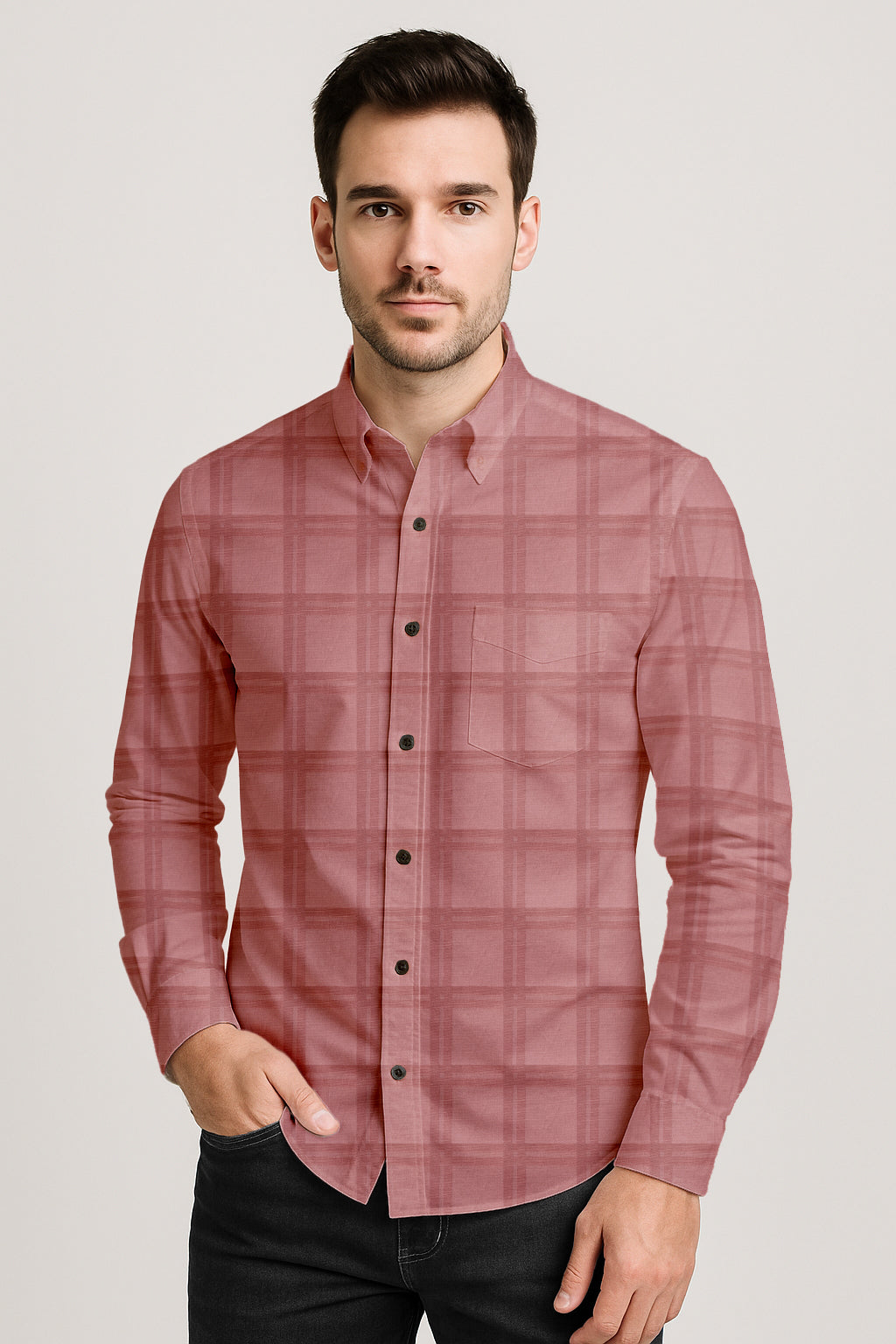Men’s Cotton Plaid Shirt – Long Sleeve Button-Down