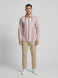 Men's Casual Striped Button-Down Short Sleeve Shirt - Mauve & White