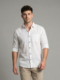 Men's White Textured Long Sleeve Button Down Casual Shirt