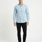 Men's Classic Blue and White Gingham Checkered Long Sleeve Button-Down Shirt