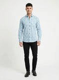 Men's Classic Blue and White Gingham Checkered Long Sleeve Button-Down Shirt