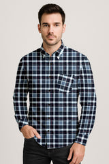 Long Sleeve Plaid Cotton Shirt – Button Down Checkered Casual Dress Shirt