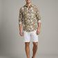 Men's Abstract Swirl Print Button-Down Shirt in Earth Tones