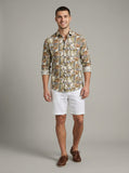 Men's Abstract Swirl Print Button-Down Shirt in Earth Tones