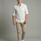 Men's White Textured Long Sleeve Button Down Casual Shirt