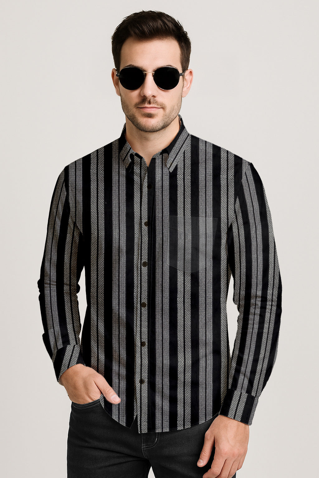 Vertical Striped Long Sleeve Button Down Shirt – Lightweight Cotton Casual Dress Shirt