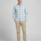 Men's Light Blue and White Plaid Button-Down Casual Shirt