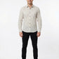 Men's Elegant Cream Leaf Print Long Sleeve Button-Down Shirt