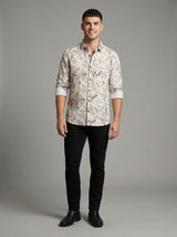 The Showfine Men's Abstract Floral Print Button-Down Shirt - Breathable Linen Blend