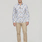 Men's Tropical Palm Blue Leaf Print Long Sleeve Button-Down Casual Shirt - Summer Vacation Style