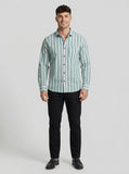 Men's Sage Green and White Horizontal Striped Button-Down Shirt