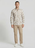 Men's Beige Tropical Leaf Print Long Sleeve Button-Down Shirt