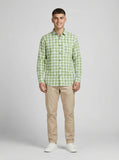Men's Sage Green Gingham Checkered Long Sleeve Button-Down Shirt