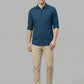 Men's Teal Blue Textured Vertical Stripe Casual Shirt - Slim Fit