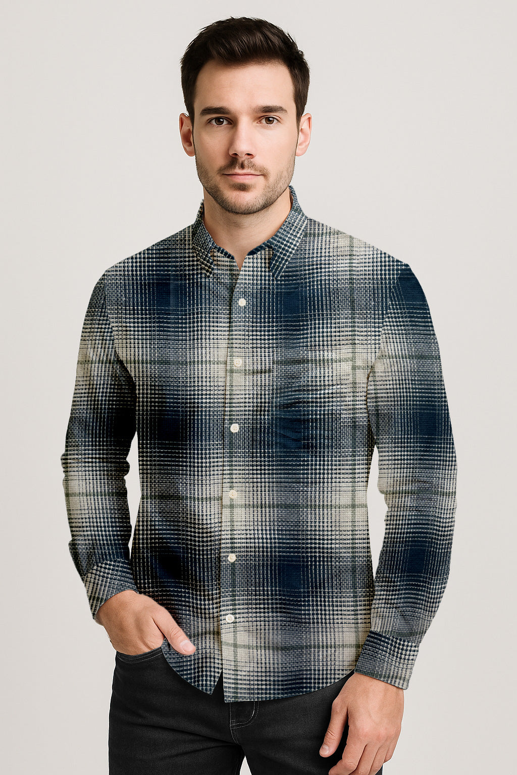 Plaid Checkered Casual Shirt – Long Sleeve Button Down Cotton-Poly Blend Shirt