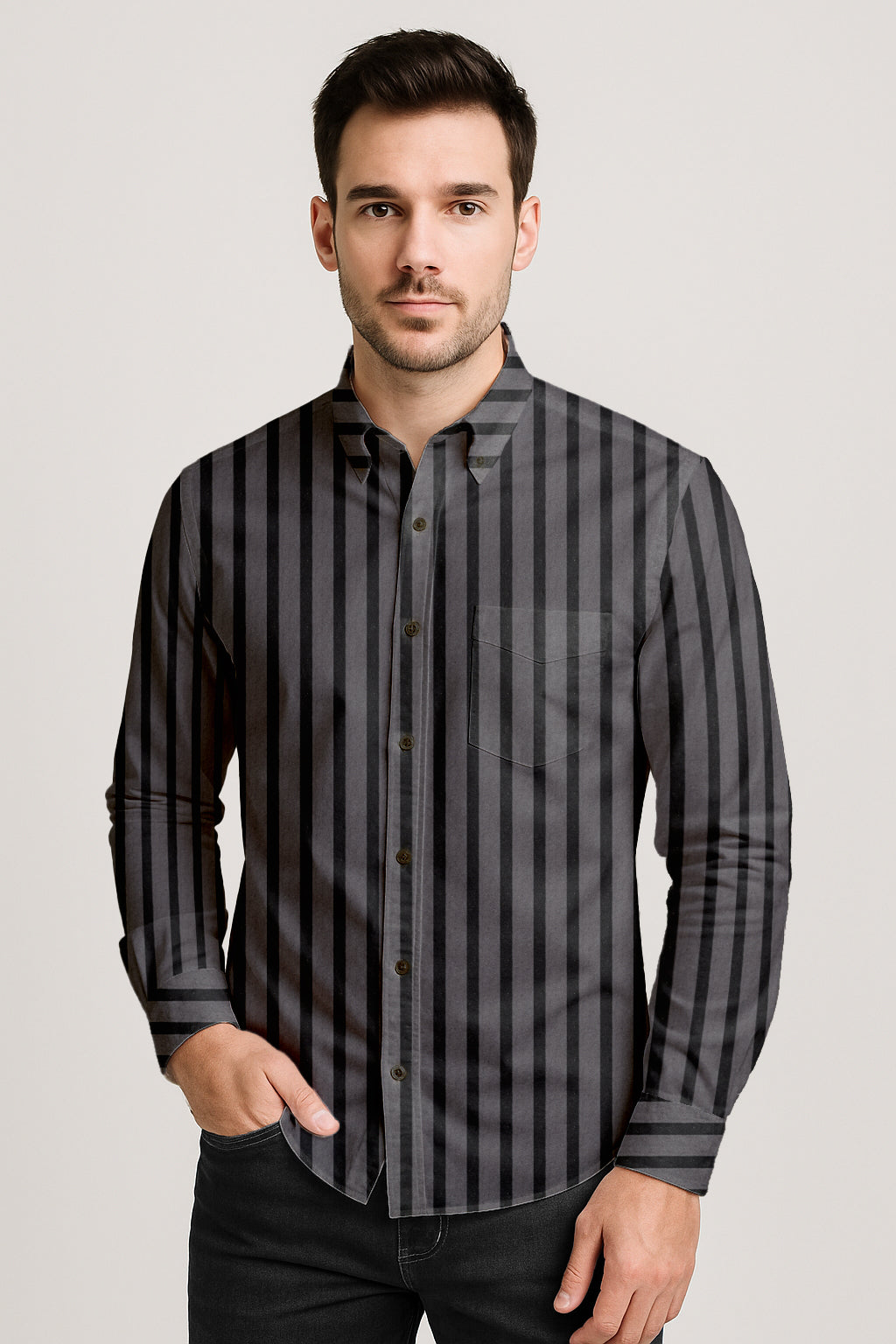 Men’s Button-Down Striped Shirt – Casual Cotton
