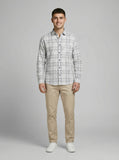The Showfine Men's Grey and White Plaid Long-Sleeve Button-Down Shirt