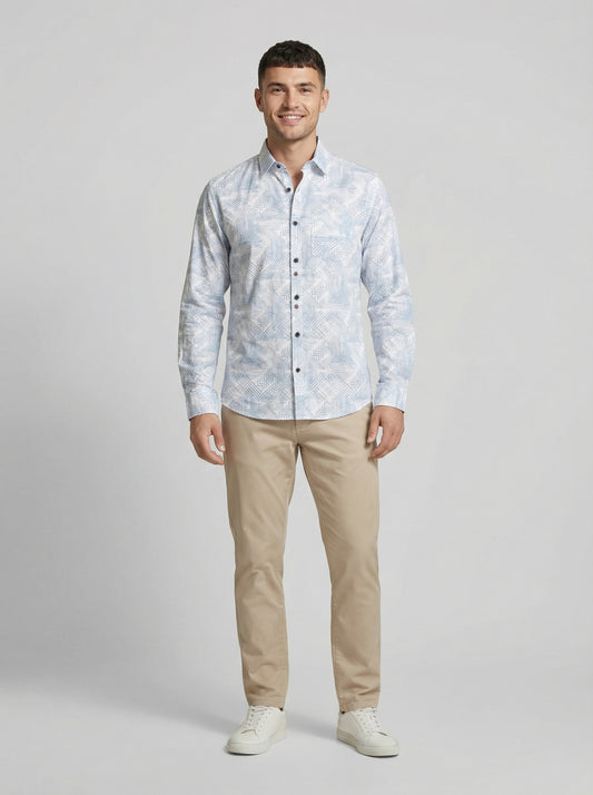 Men's Modern Geometric Print Long Sleeve Button-Down Shirt