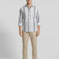 Men's Classic Grey and White Horizontal Striped Long Sleeve Button-Down Shirt
