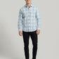 Men's Light Blue and White Plaid Long Sleeve Button-Down Shirt