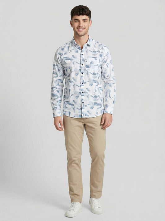Men's Abstract Print Long Sleeve Button-Down Shirt - Lightweight Casual Top