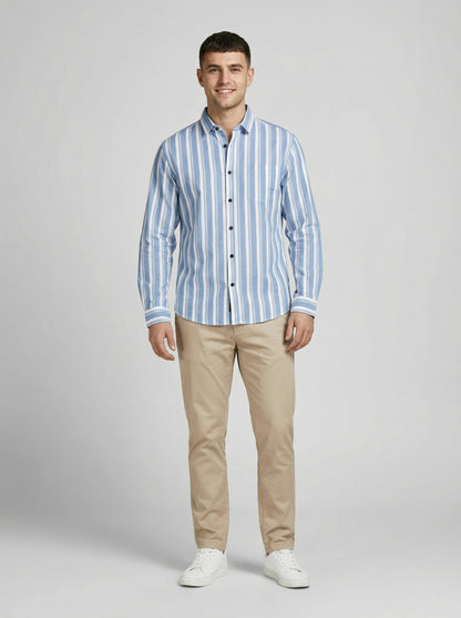 Towne Men's Classic Blue and White Striped Button-Down Shirt