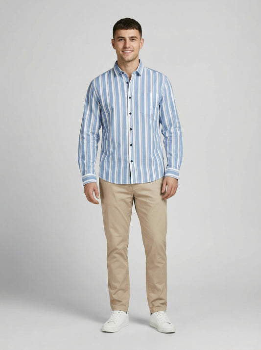 Towne Men's Classic Blue and White Striped Button-Down Shirt