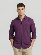 Men's Royal Purple Textured Long Sleeve Button Down Casual Shirt