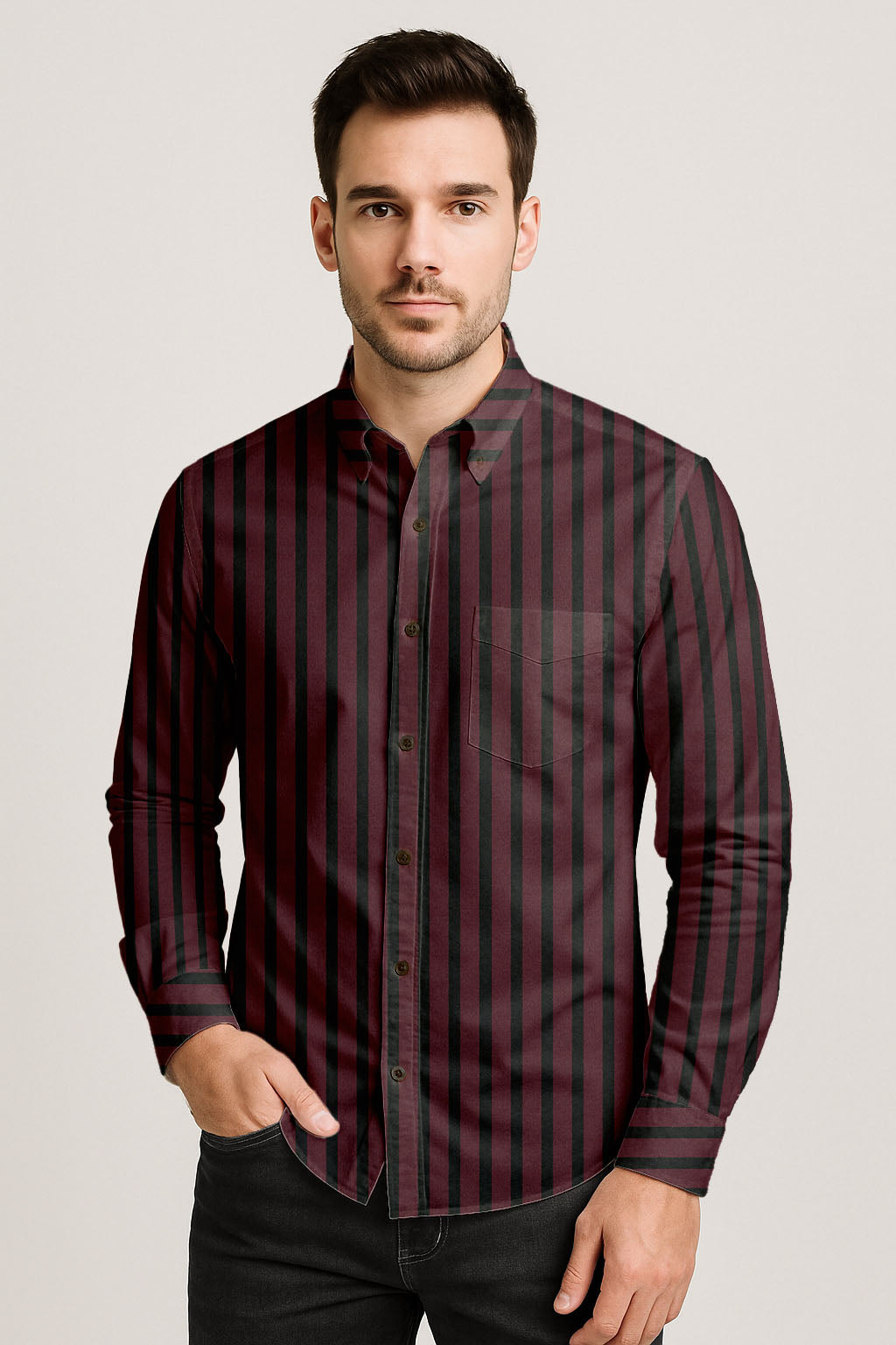 Men’s Button-Down Striped Shirt – Casual Cotton