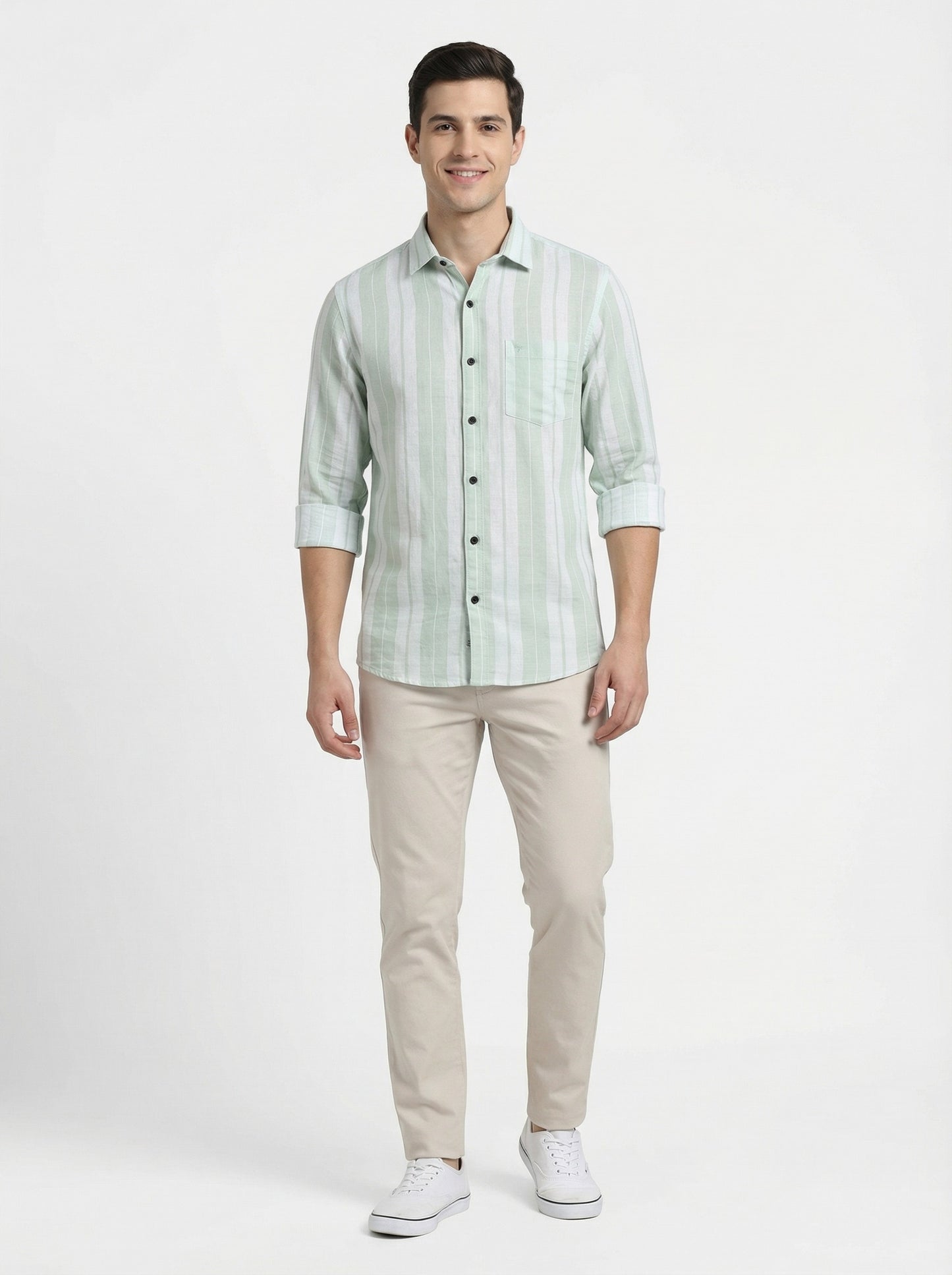 Men's Premium Vertical Striped Linen Casual Long Sleeve Button-Down Shirt