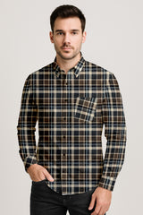 Long Sleeve Plaid Cotton Shirt – Button Down Checkered Casual Dress Shirt