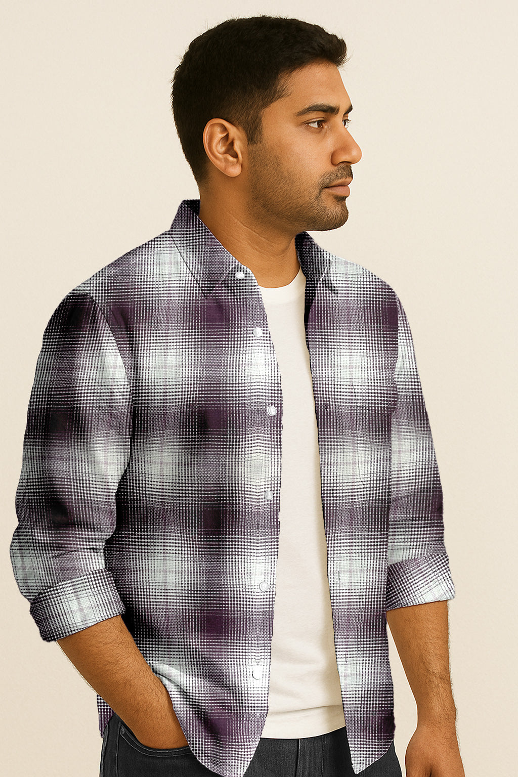 Plaid Checkered Casual Shirt – Long Sleeve Button Down Cotton-Poly Blend Shirt
