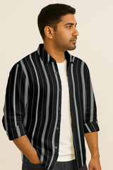 Long Sleeve Vertical Stripe Shirt – Cotton Blend Button Down for Casual & Business Wear