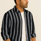Classic Long Sleeve Vertical Stripe Button Down Shirt – Cotton Blend for Casual & Business Wear