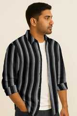 Classic Long Sleeve Vertical Stripe Button Down Shirt – Cotton Blend for Casual & Business Wear