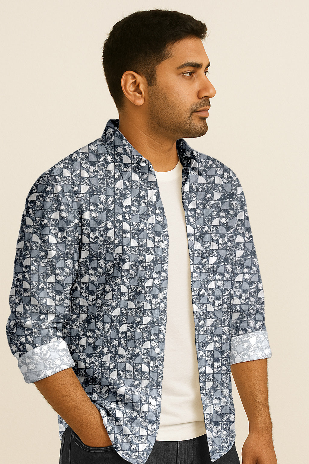 Modern Print Casual Shirt – Long Sleeve Button Down Lightweight Cotton Design