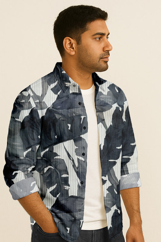 Men’s Long Sleeve Button Down Shirt – Tropical Leaf Print Cotton Shirt, Casual Summer Dress Shirt