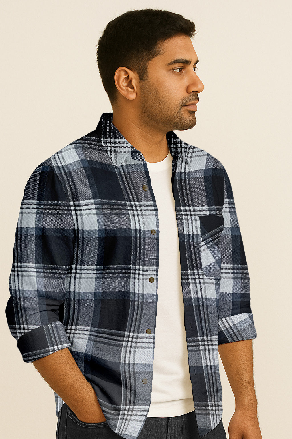 Classic Flannel Style Shirt – Long Sleeve Button Down in Checkered Plaid Pattern