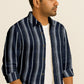 Classic Long Sleeve Vertical Stripe Button Down Shirt – Cotton Blend for Casual & Business Wear