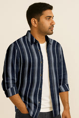 Classic Long Sleeve Vertical Stripe Button Down Shirt – Cotton Blend for Casual & Business Wear