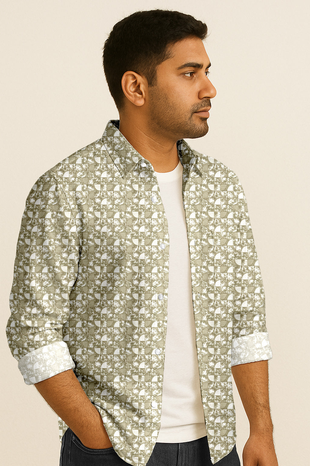 Modern Print Casual Shirt – Long Sleeve Button Down Lightweight Cotton Design