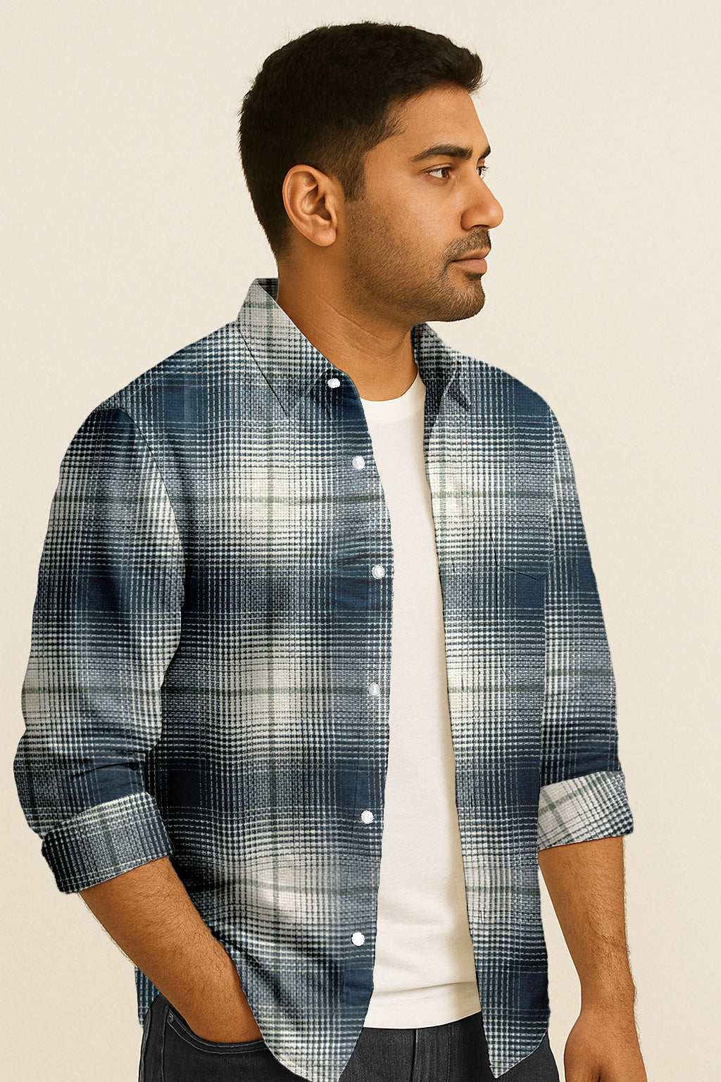 Plaid Checkered Casual Shirt – Long Sleeve Button Down Cotton-Poly Blend Shirt