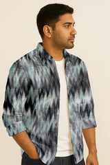 Zigzag Print Long Sleeve Shirt – Cotton Blend Button Down Casual Wear