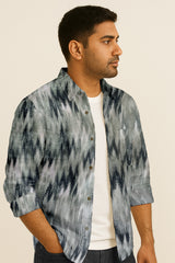 Zigzag Print Long Sleeve Shirt – Cotton Blend Button Down Casual Wear