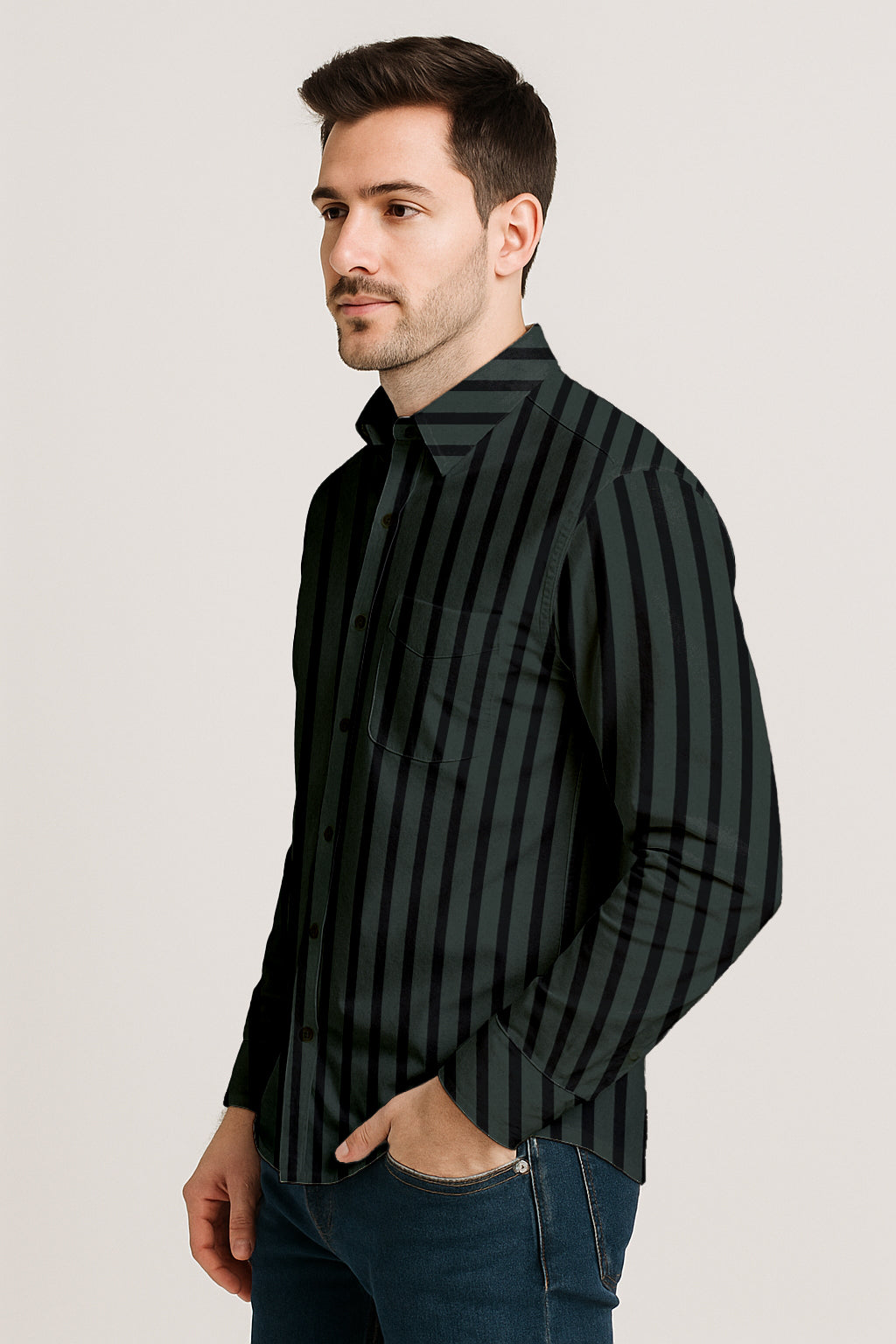 Men’s Button-Down Striped Shirt – Casual Cotton