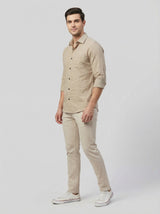Men's Soft Crem Casual Long Sleeve Striped Button-Down Shirt