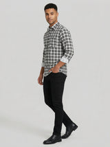 Men's Black and White Gingham Plaid Long Sleeve Button-Down Shirt