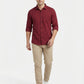 Men's Wine Red Textured Double Gauze Long Sleeve Button-Down Shirt