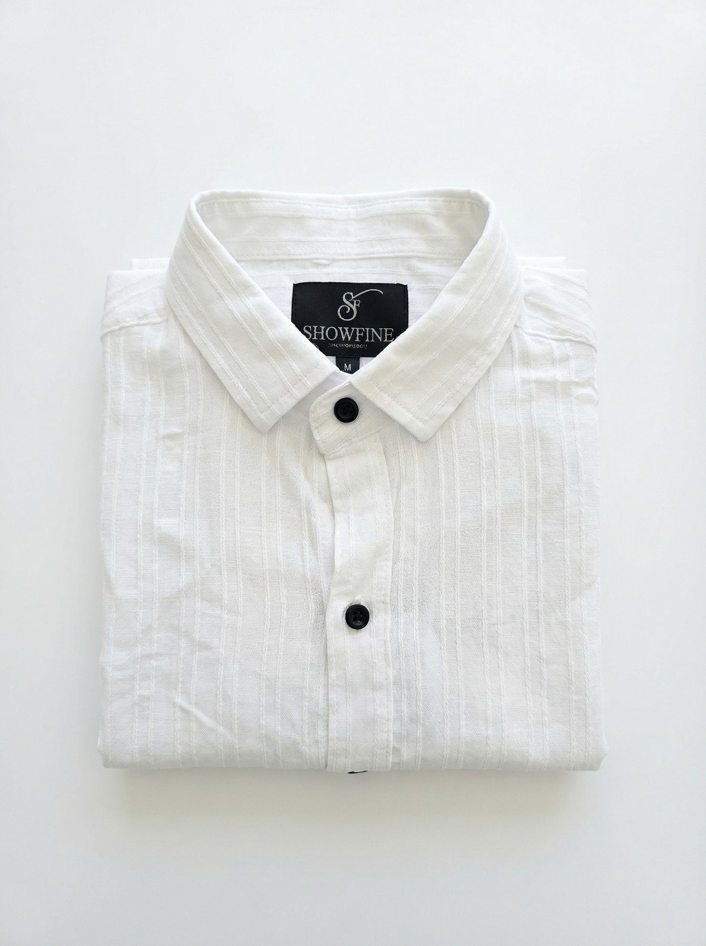 Men's White Textured Long Sleeve Button Down Casual Shirt